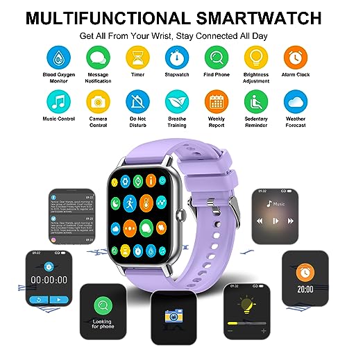 Reloj Inteligente Hombre Mujer, 1.85" Smartwatch con Llamadas Bluetooth, Smart Watch Pulsómetro/Monitor de Sueño/Podómetro, 110+ Modos Deportivos Impermeable IP68 Pulsera Actividad Lavanda Púrpura