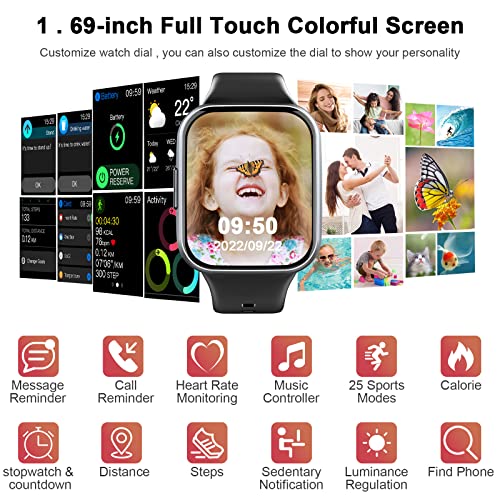 Reloj Inteligente Hombre Mujer, Nueva Smartwatch con Pulsómetro, 1.69" Smartwatch Hombre con Monitor de Sueño, Podómetro, 25 Modos Deportes, Impermeable IP68 Pulsera Actividad para Android iOS 2024