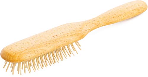 REMOS - Cepillo neumático para el pelo estrecho con púas de madera de haya
