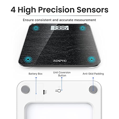 RENPHO Báscula de baño con sensores de alta precisión, báscula digital para personas con tecnología step-on, báscula de peso de cristal de seguridad, mármol