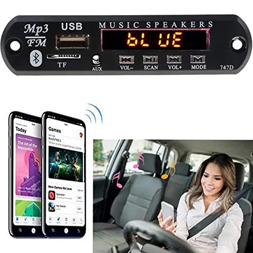 Retoo Placa decodificadora de Audio Bluetooth para automóvil con Control Remoto, Pantalla LCD y AUX 3.5 mm, 7V - 12V, módulo de Audio USB Radio FM, Compatible con SD, FM, FLAC, WAV, WMA y MP3
