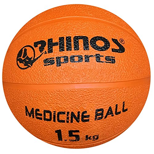 Rhinos Sports - Balón medicinal (800 g, 1 kg, 1,5 kg, 2 kg, 3 kg, 4 kg, 5 kg), color naranja, tamaño 1,5 KG