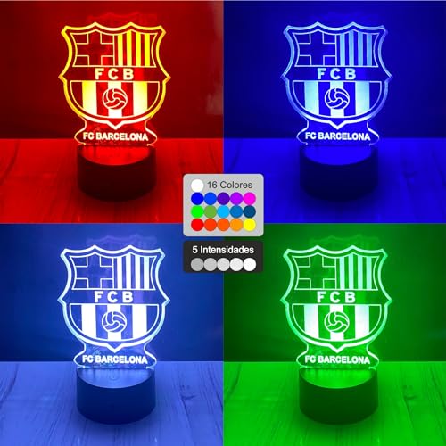 Riscko Lampara 3D Futbol Juguete de luz nocturna 3D, adecuado para la decoración del hogar de la habitación de los niños 16 cambios de color con control táctil y con mando (FC Barcelona)