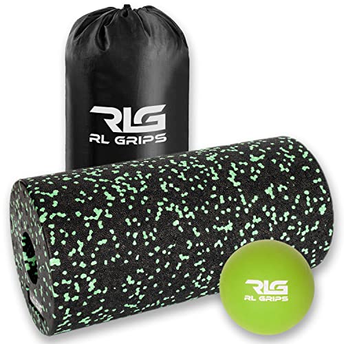 RL Grips™ Foam Roller 30 cm + Bola de Masaje 6,3 cm - Rodillo para Masaje Muscular de Espuma y Pelota Lacrosse para automasaje - Pack Rodillo de Movilidad y Bola para Alivio del Dolor Muscular (Verde)
