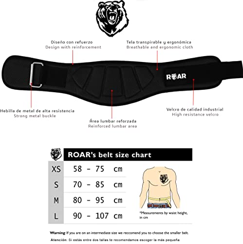 Roar® Cinturón musculación para Entrenamiento de Levantamiento de Peso Crossfit Powerlifting Halterofilia Pesas Gimnasio (Negro, S)