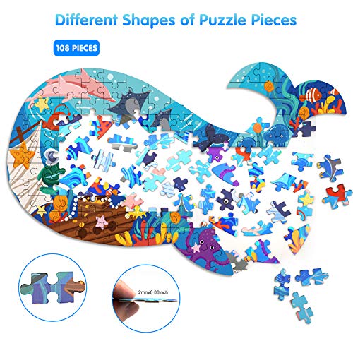 Rompecabezas Niños Puzzle de Ballena Puzzles de Cartón 108 Piezas Puzzle de Desafío Cerebral Juego de Regalo Educativo Preescolar de Aprendizaje temprano para niños de 4 5 6 7 8 9 10 años
