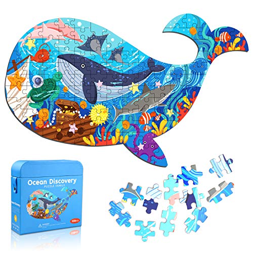 Rompecabezas Niños Puzzle de Ballena Puzzles de Cartón 108 Piezas Puzzle de Desafío Cerebral Juego de Regalo Educativo Preescolar de Aprendizaje temprano para niños de 4 5 6 7 8 9 10 años