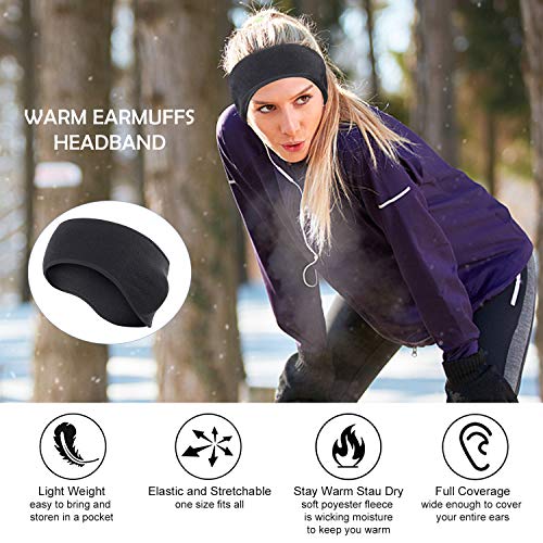 Roysmart - Diadema de invierno con calentador para orejas, diadema elástica para yoga, gimnasio, deporte, diadema térmica, diadema de esquí, absorbe la humedad, unisex (color negro)
