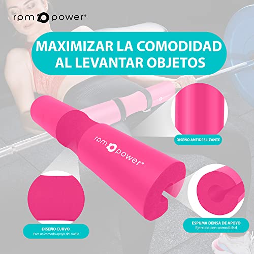 RPM Power Almohadilla para pesas – Almohadillas de empuje resistentes para levantamiento de pesas, sentadillas y cadera con protección de espuma acolchada para barra con peso (rosa)