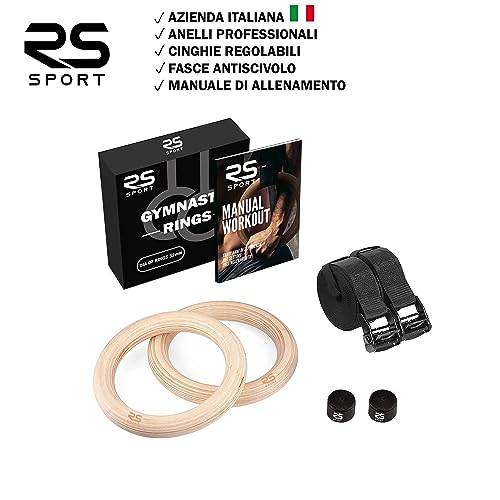 RS Sport Anillos Calisthenics, anillos de gimnasia de madera de 28 mm, anillos de gimnasio profesionales para tracciones, entrenamiento de cuerpo libre, gimnasio en casa, anillo, gimnasio, fitness,
