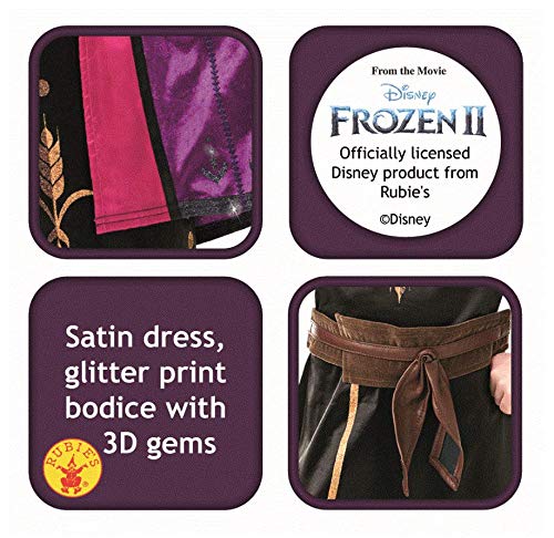 Rubies Disfraz Anna Deluxe Frozen 2 para niña, Vestido en satín de Lujo Oficial de Anna de Frozen en color violeta, negro, cobre y dorado, y capa con detalles en purpurina