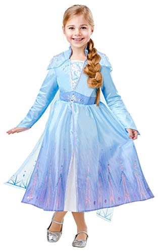 Rubies Disfraz Elsa Deluxe Frozen 2 para niña, Vestido de Lujo Oficial Elsa de Frozen en color azul, con detalles en purpurina y capa con detalles en purpurina