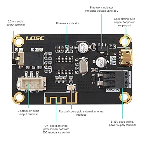 RUIZHI Módulo de Recepción Bluetooth,Tablero Receptor de Audio estéreo Bluetooth de MP3 DC 5-35 V Portátil Decodificador Electrónica Inalámbrica Chip para Auriculares Estéreo para el Hogar DIY