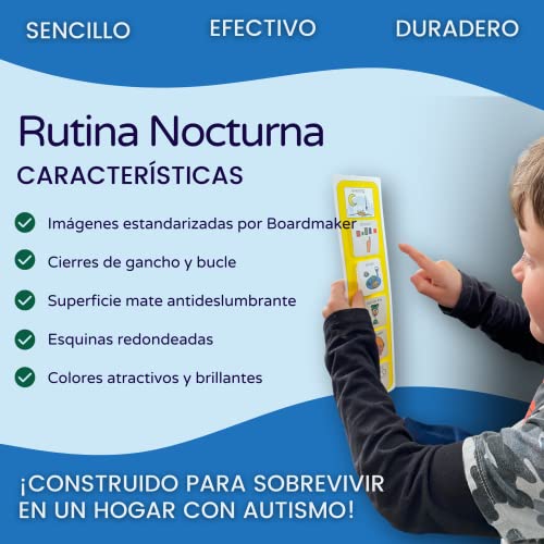 Rutina Nocturna – Panel Rutinas para una Noche Tranquila - Juguetes Autismo – CAA - Regalos Niños - 12 x Pictogramas Rutinas Niños Español