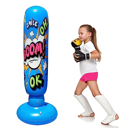 Saco de Boxeo Inflable para niños y adolescentes - Bolsa Independiente de pie libre para practicar Karate y Taekwondo - (Azul -120CM)