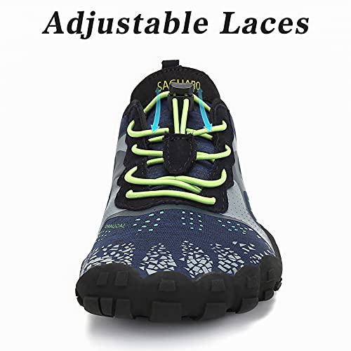 SAGUARO Hombre Mujer Barefoot Zapatillas Minimalistas de Trail Running para Deporte Fitness Gimnasio Caminar Zapatos Descalzos para Correr en Montaña Asfalto Escarpines de Agua, Azul, 42 EU