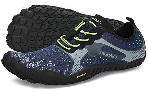 SAGUARO Hombre Mujer Barefoot Zapatillas Minimalistas de Trail Running para Deporte Fitness Gimnasio Caminar Zapatos Descalzos para Correr en Montaña Asfalto Escarpines de Agua, Azul, 42 EU