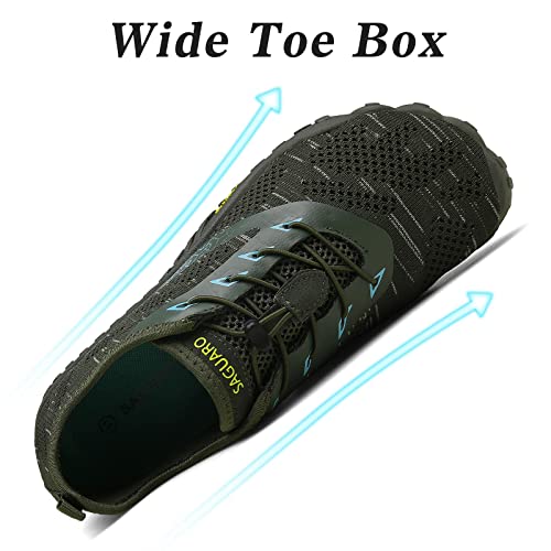 SAGUARO Zapatillas unisex de Trail Running Minimalistas de Deporte Fitness Gimnasio Caminar Zapatos Descalzos para Correr en Montaña Asfalto Escarpines de Agua, Verde, 41 EU