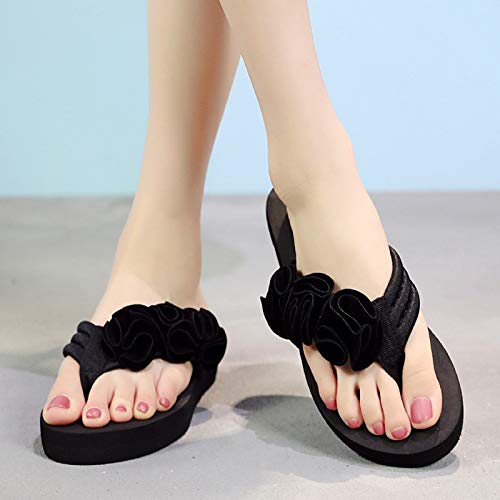 Sandalias Flip Flop para Mujer Plataforma Negra con Flores Chanclas Zapatos Elegantes para Mujer