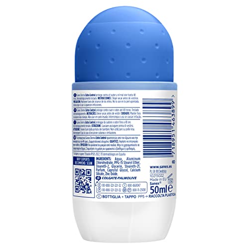 Sanex Dermo Extra Control Desodorante Roll-On, Pack 6 Uds x 50 ml, Desodorante Antitranspirante, hasta 48H de Protección Contra el Sudor y el Olor, Restaura el pH Natural de la Piel