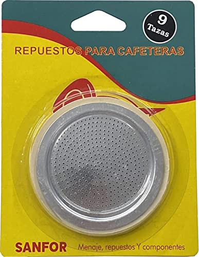 Sanfor Juntas Goma + Filtro para Cafetera Italiana, 9 Tazas, Caucho Blanco, Aluminio, 82 x 65 x 8 mm, 87026