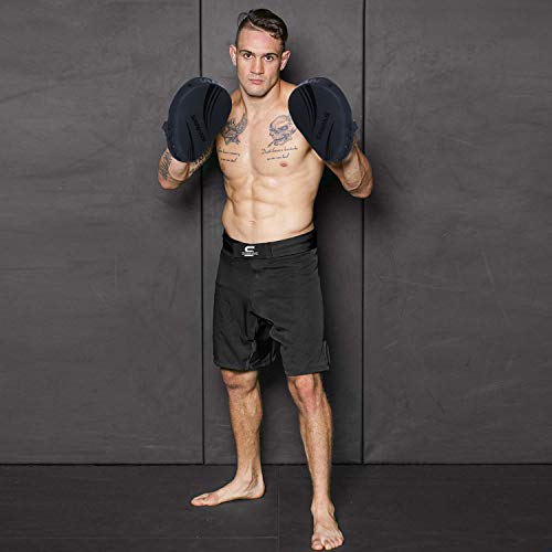 SAWANS® Almohadillas de enfoque para boxeo, guantes de cuero para kickboxing, artes marciales, artes marciales, entrenamiento de Muay Thai (negro mate)
