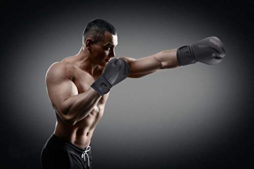 SAWANS® Guantes de Boxeo Profesionales MMA Sparring Kickboxing Saco de Boxeo Entrenamiento Muay Thai Lucha (Negro Mate, 12 oz)