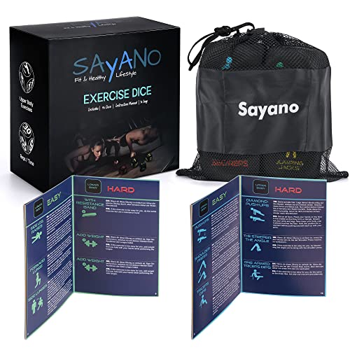 Sayano - 4 Dados de Ejercicio/Dados de Fitness para el hogar y al Aire Libre/Entrenamiento + Bolsa + Instrucciones