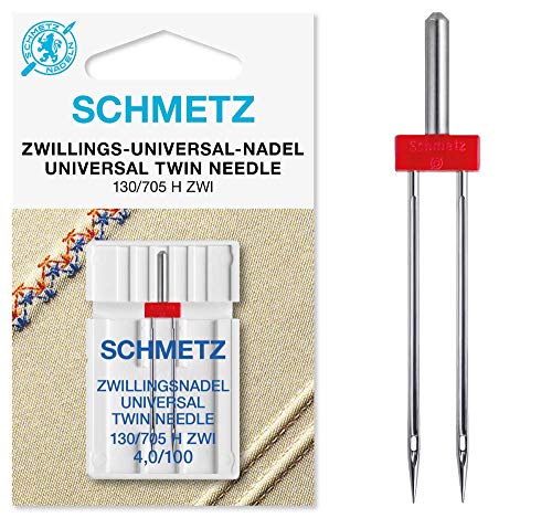 SCHMETZ - Aguja para máquina de coser |1 Aguja Gemela Universal 4,0/100 | 130/705 H ZWI NE 4,0 | Para pespuntes decorativos y nervuras