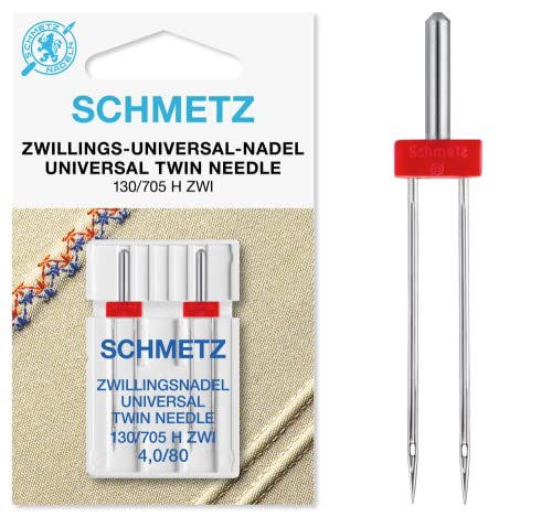 SCHMETZ - Aguja para máquina de coser |2 Aguja Gemela Universal 4,0/80 | 130/705 H ZWI NE 4,0 | Para pespuntes decorativos y nervuras
