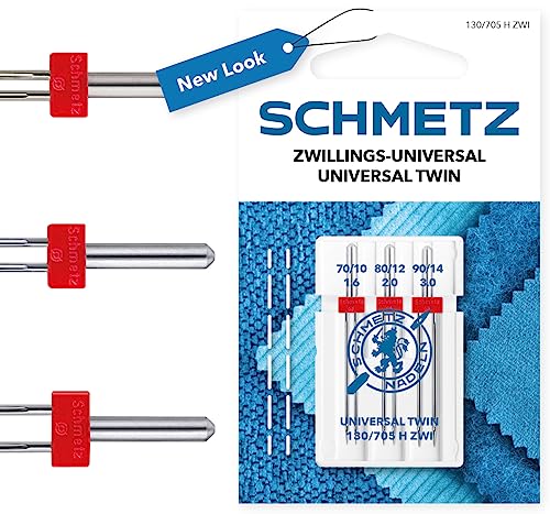 SCHMETZ - Aguja para máquina de coser |3 Aguja Gemela Universal 1,6/70, 2,0/80 y 3,0/90 | 130/705 H ZWI NE 1,6, 2,0 y 3,0 | Para pespuntes decorativos y nervuras