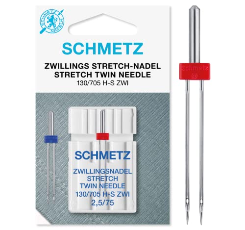 SCHMETZ - Aguja para máquinas de coser | 1 Aguja Gemela Stretch 2,5/75 | 130/705 H-S ZWI NE 2,5 | Indicada para todas las máquinas de coser domésticas que cuenten con función zigzag