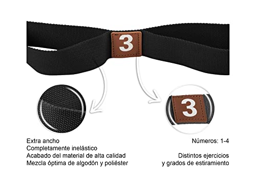 Seatwith Cinturon Yoga con Loops - Correa Yoga para Estiramientos con 10 Anillos - 200 x 4 cm - Bolsa de Viaje + Instrucciones - Accesorios Yoga, Pilates, Fisioterapia, Fitness - Negro