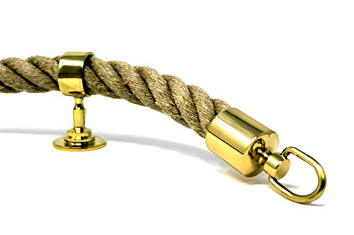 SEILFLECHTER - Juego de cuerdas de pasamanos | Consta de 5 m de cuerda de cáñamo en guindaleza Ø 30 mm, dos tapas y cinco soportes intermedios | Latón pulido