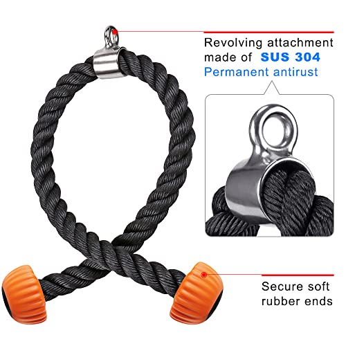 SELEWARE Gym Tricep Rope Cable Machine Accesorios, Universal Tricep Rope para Sistema de polea Home Gym Fitness Training (Naranja, 28 Pulgadas)