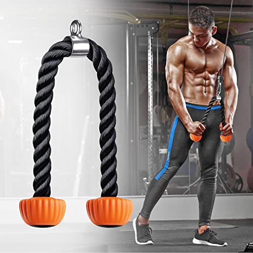 SELEWARE Gym Tricep Rope Cable Machine Accesorios, Universal Tricep Rope para Sistema de polea Home Gym Fitness Training (Naranja, 28 Pulgadas)
