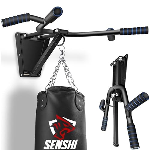 Senshi Barra de dominadas plegable para montar en la pared y soporte para saco de boxeo, para dominadas, bolsas pesadas, boxeo, calistenia | Gancho de entrenamiento de suspensión para exteriores,