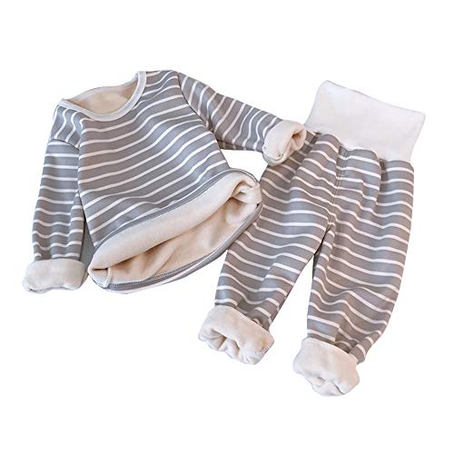Serecofo Conjunto Térmico Bebé 2-5 Años Pijama Térmico Infantil para Niñas y Niños de Polar Grueso Camiseta de Manga Larga Arriba y Pantalón de Talle Alto Invierno (Gris, 3-4 años)