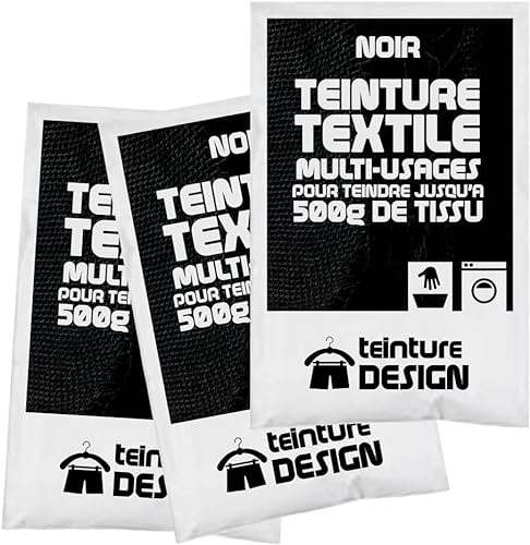 Set de 3 bolsas de tinte textil – Negro – universal para ropa y telas naturales