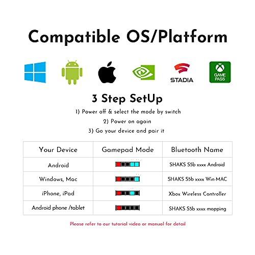 SHAKS S5b Controlador de gamepad inalámbrico para Android, Windows, iOS y X-Cloud, Stadia, GeForce - juegos para móvil portátil, impulsado por Qualcomm, 8H de uso. App de Mapeo