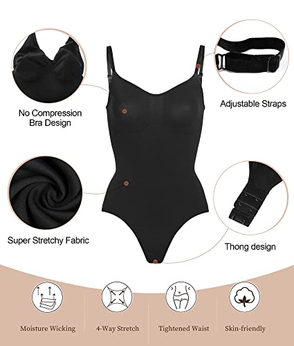 SHAPERX Body Moldeador Mujer Shapewear Fajas Reductoras Control de Abdomen Bodysuit lnvisible Posparto, UK-SZ5215-Black-S/M