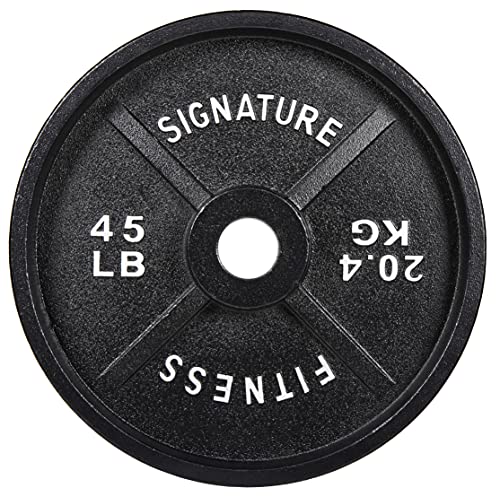 Signature Fitness Deep Dish - Discos olímpicos de hierro fundido de 5 cm con revestimiento E, color negro