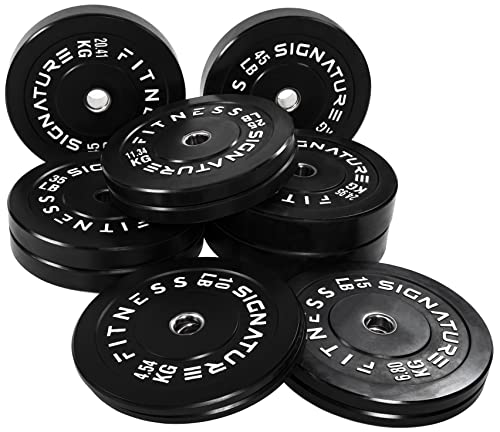 Signature Fitness Discos de peso olímpicos de 2 pulgadas con cubo de acero, juego de 160 libras (2 x 10/25/45 libras), color negro