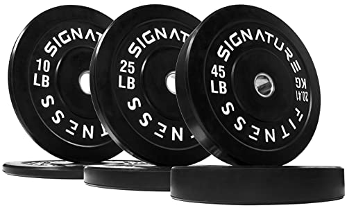 Signature Fitness Discos de peso olímpicos de 2 pulgadas con cubo de acero, juego de 160 libras (2 x 10/25/45 libras), color negro