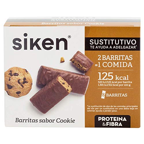 Siken SUSTITUTIVO- Barritas Sustitutivas, 1 barrita sustituye 1 comida, Sabor Cookie, Caja 8 Unidades