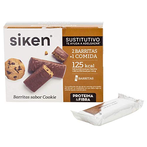 Siken SUSTITUTIVO- Barritas Sustitutivas, 1 barrita sustituye 1 comida, Sabor Cookie, Caja 8 Unidades