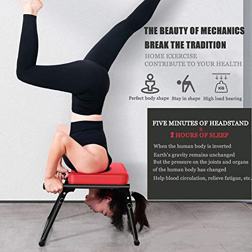 Silla de Inversión de Yoga,Taburete de Apoyo de Silla Invertido Asistido por Yoga Multifunción para Fitness con Diseño de Pasamanos de Seguridad para Ejercicios de Gimnasio en Casa (Red and Black)