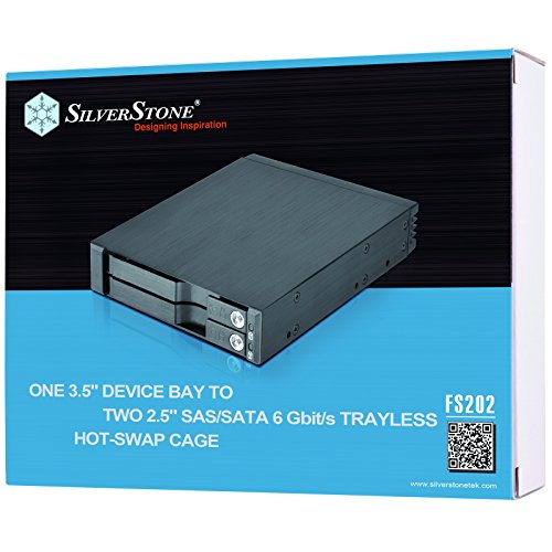SilverStone SST-FS202B - Placa trasera para rack móvil de aluminio sin bandeja con cambio en caliente/ Carcasa para disco duro interna para 2x 2,5” SAS/SATA HDD o SSD, negro