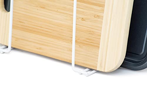 simplywire – Soporte para bandejas de Horno y Tablas de Cortar - Almacenamiento de sartenes - Organizador para armarios de Cocina – Blanco