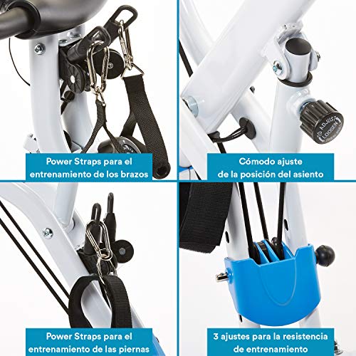 Skandika Foldaway X-3000 B-Bike, F-Bike con respaldo, Bicicleta ergométrica, plegable | Multi-Gym 4 en 1 Bicicleta estática, reclinada, entrenador de piernas (blanca/azul)